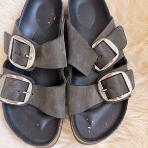Birkenstock black Arizona Sandal with Silver Big Buckles